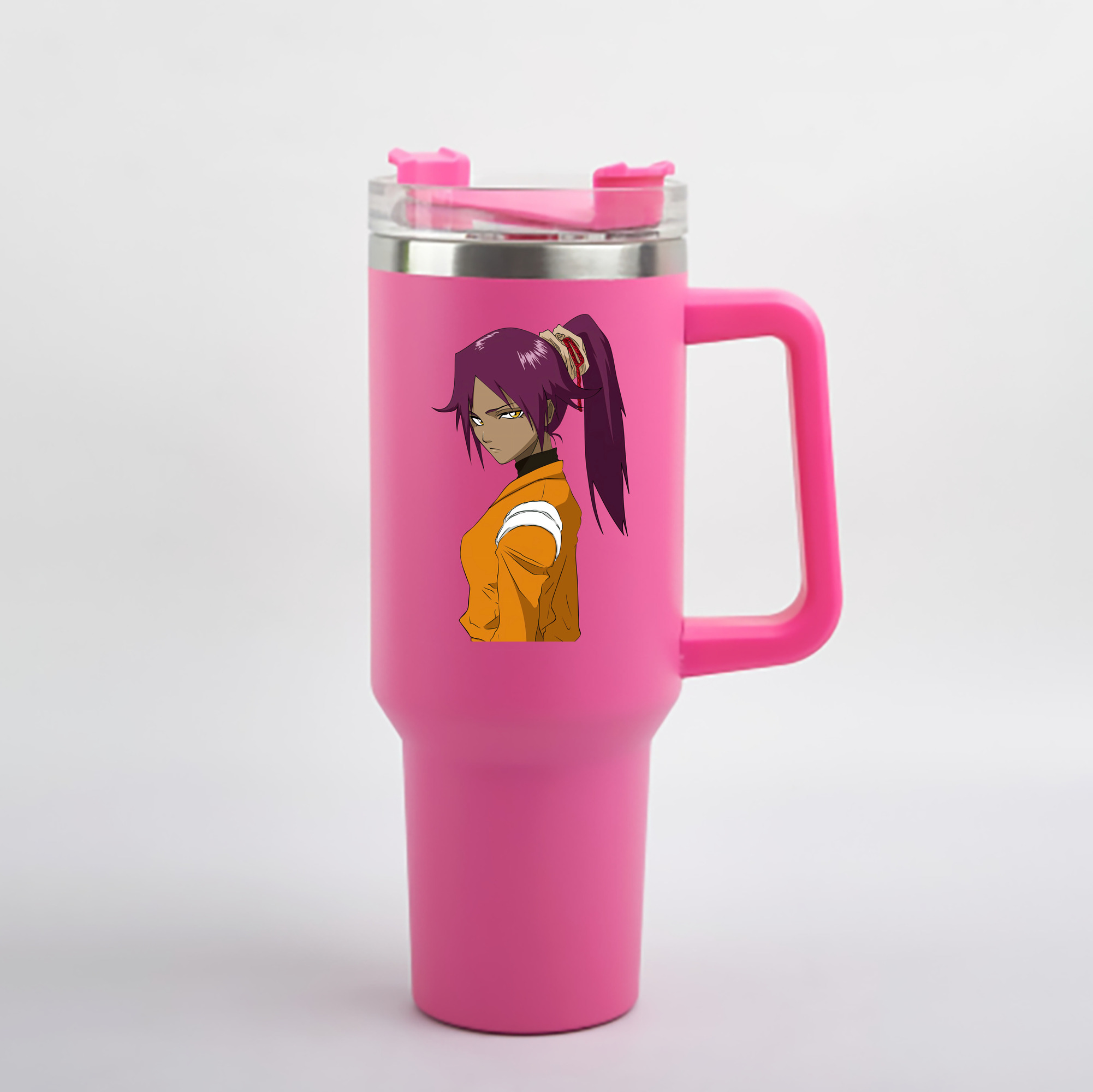 （画像用） ブリーチ 四楓院 夜一（しほういん よるいち） BLEACH Shihouin Yoruichi 1200mL車用タンブラー - クリスタルステッカー（プラスチックストロー付き）